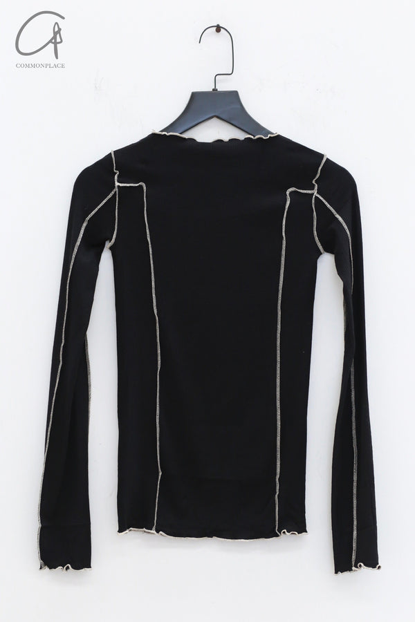 BASERANGE Long Sleeve T-Shirt TTML Collection Ribbed Cotton Portugal BAS-TTML-RB-SU24-HEI Black